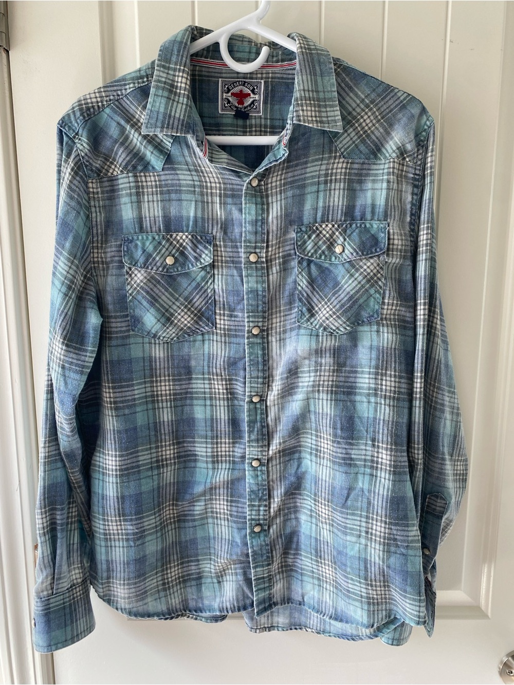 Men's Lightweight Plaid Button-Down Shirt - Blue Green